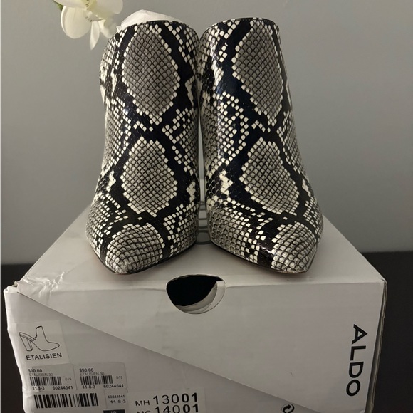 Aldo Shoes - Aldo Black and White Heeled Boots with Snakeskin Texture